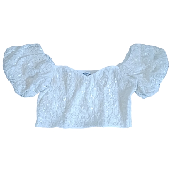 New Express Sequins WEDDING Bridal Lace Crop Top WOMENS large - Picture 2 of 9